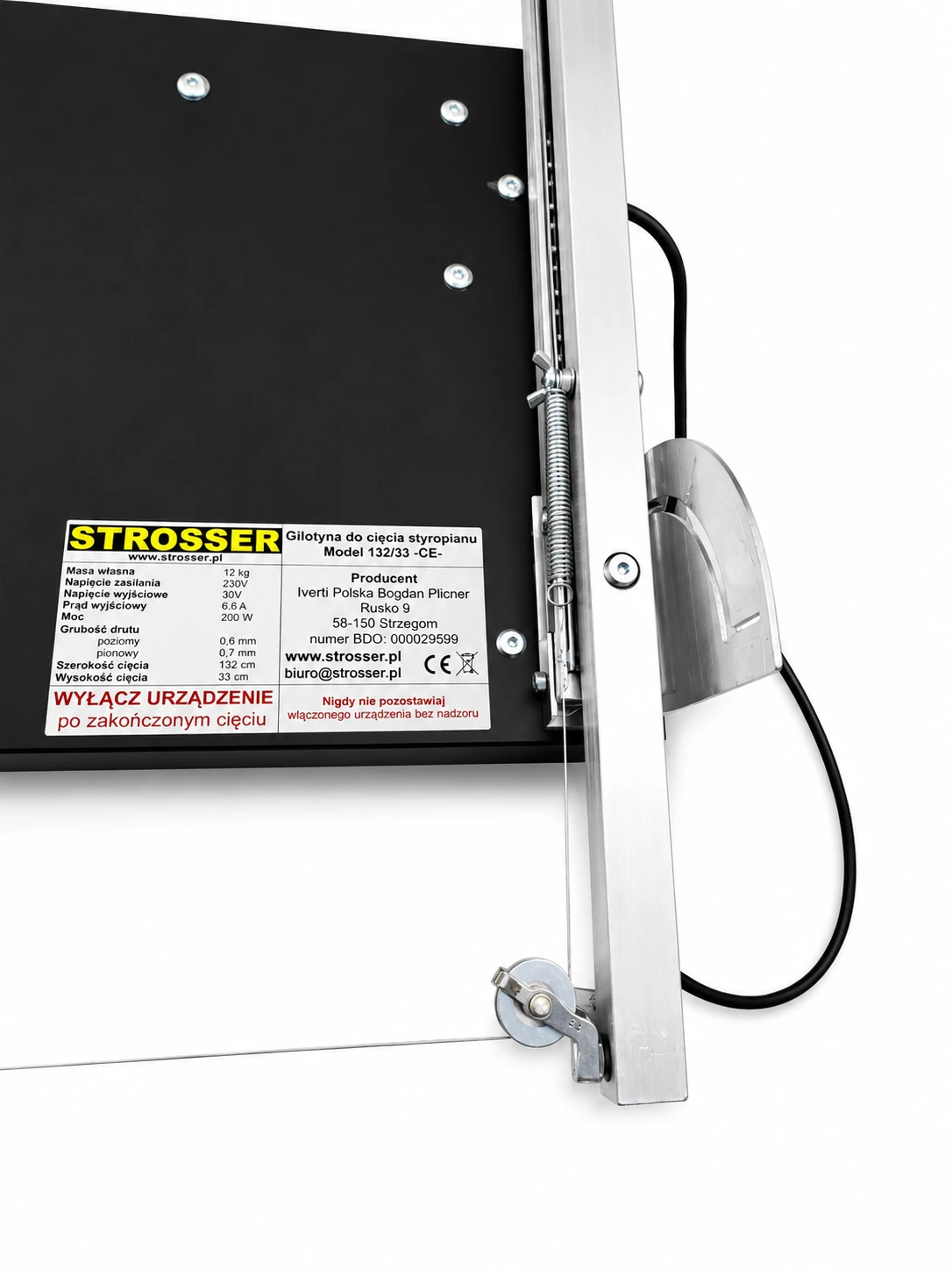 Dane techniczne przecinarki do styropianu STROSSER 121 cm